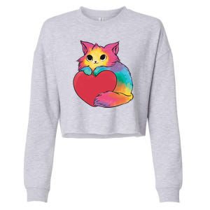 Rainbow Valentine Kitten Cropped Pullover Crew