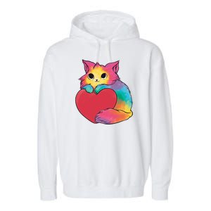 Rainbow Valentine Kitten Garment-Dyed Fleece Hoodie