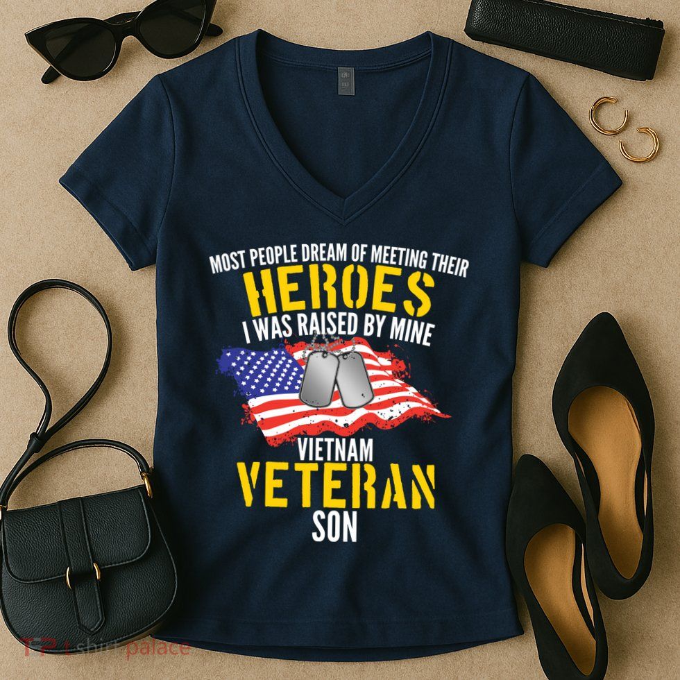 Raised By My Hero Proud Vietnam Veterans Son Women's V-Neck T-Shirt