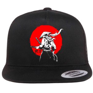 Retro Ancient Japan Samurai Warrior Tokyo Samurai Katana Flat Bill Trucker Hat