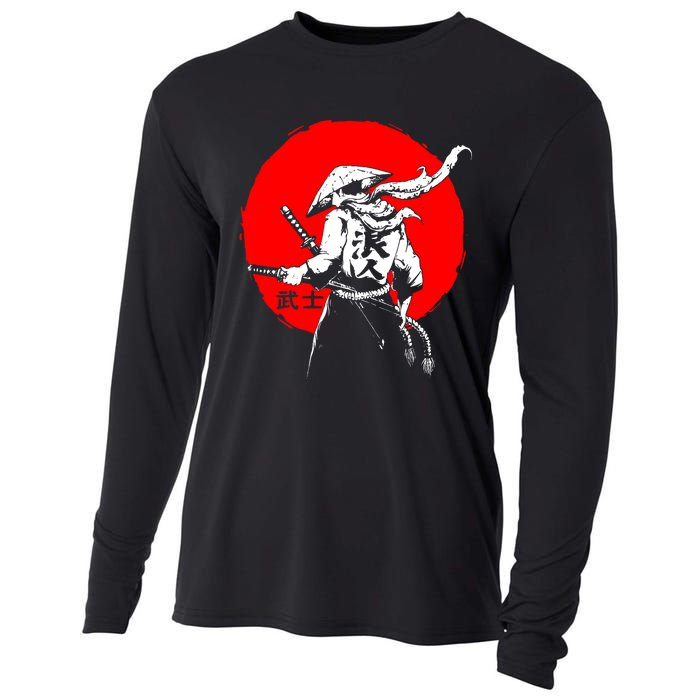 Retro Ancient Japan Samurai Warrior Tokyo Samurai Katana Cooling Performance Long Sleeve Crew