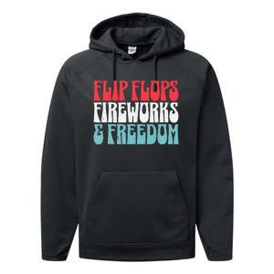 Retro American July 4th Summer Flip Flops Fireworks Freedom Performance Fleece Hoodie