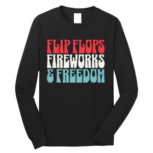 Retro American July 4th Summer Flip Flops Fireworks Freedom Long Sleeve Shirt