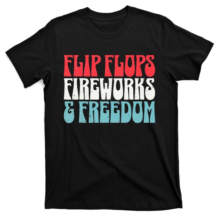 Retro American July 4th Summer Flip Flops Fireworks Freedom T-Shirt