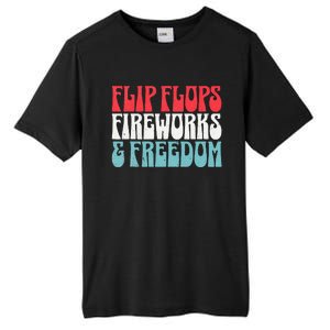 Retro American July 4th Summer Flip Flops Fireworks Freedom Tall Fusion ChromaSoft Performance T-Shirt