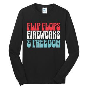 Retro American July 4th Summer Flip Flops Fireworks Freedom Tall Long Sleeve T-Shirt