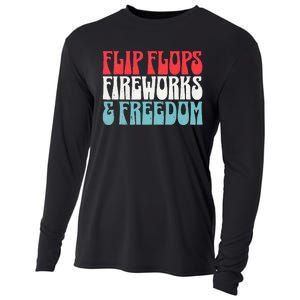 Retro American July 4th Summer Flip Flops Fireworks Freedom Cooling Performance Long Sleeve Crew