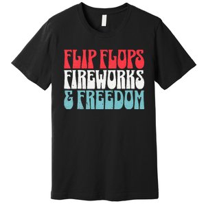 Retro American July 4th Summer Flip Flops Fireworks Freedom Premium T-Shirt