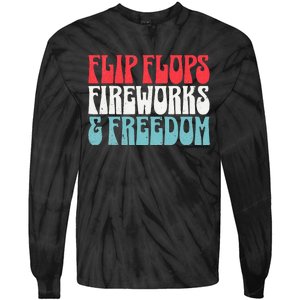 Retro American July 4th Summer Flip Flops Fireworks Freedom Tie-Dye Long Sleeve Shirt