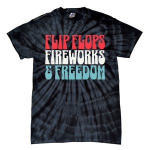 Retro American July 4th Summer Flip Flops Fireworks Freedom Tie-Dye T-Shirt