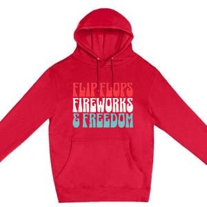 Retro American July 4th Summer Flip Flops Fireworks Freedom Premium Pullover Hoodie