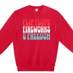 Retro American July 4th Summer Flip Flops Fireworks Freedom Premium Crewneck Sweatshirt