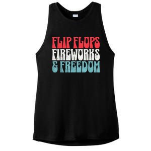 Retro American July 4th Summer Flip Flops Fireworks Freedom Ladies PosiCharge Tri-Blend Wicking Tank