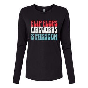 Retro American July 4th Summer Flip Flops Fireworks Freedom Womens Cotton Relaxed Long Sleeve T-Shirt