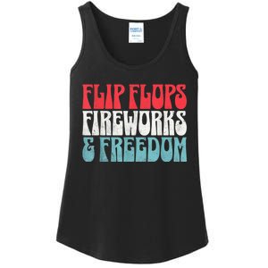 Retro American July 4th Summer Flip Flops Fireworks Freedom Ladies Essential Tank