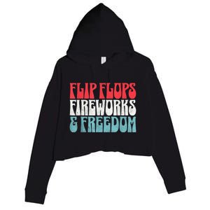 Retro American July 4th Summer Flip Flops Fireworks Freedom Crop Fleece Hoodie