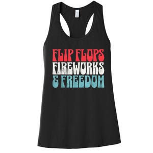 Retro American July 4th Summer Flip Flops Fireworks Freedom Women's Racerback Tank