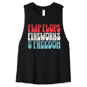 Retro American July 4th Summer Flip Flops Fireworks Freedom Women's Racerback Cropped Tank