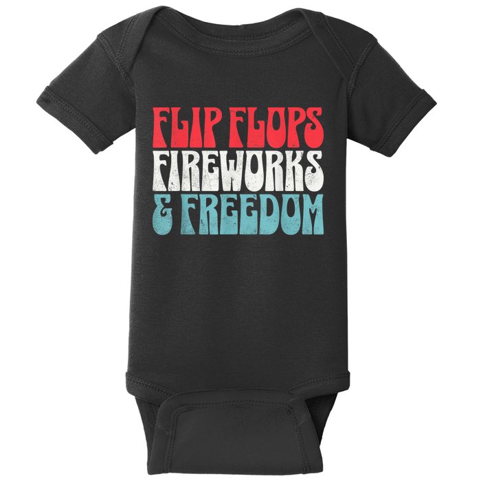 Retro American July 4th Summer Flip Flops Fireworks Freedom Baby Bodysuit