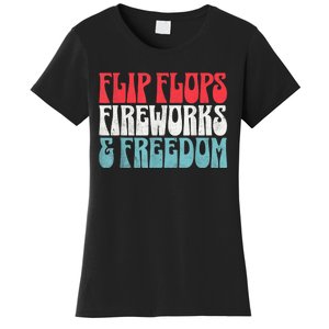 Retro American July 4th Summer Flip Flops Fireworks Freedom Women's T-Shirt