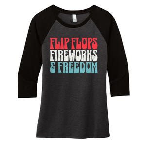 Retro American July 4th Summer Flip Flops Fireworks Freedom Women's Tri-Blend 3/4-Sleeve Raglan Shirt