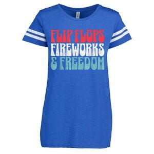 Retro American July 4th Summer Flip Flops Fireworks Freedom Enza Ladies Jersey Football T-Shirt