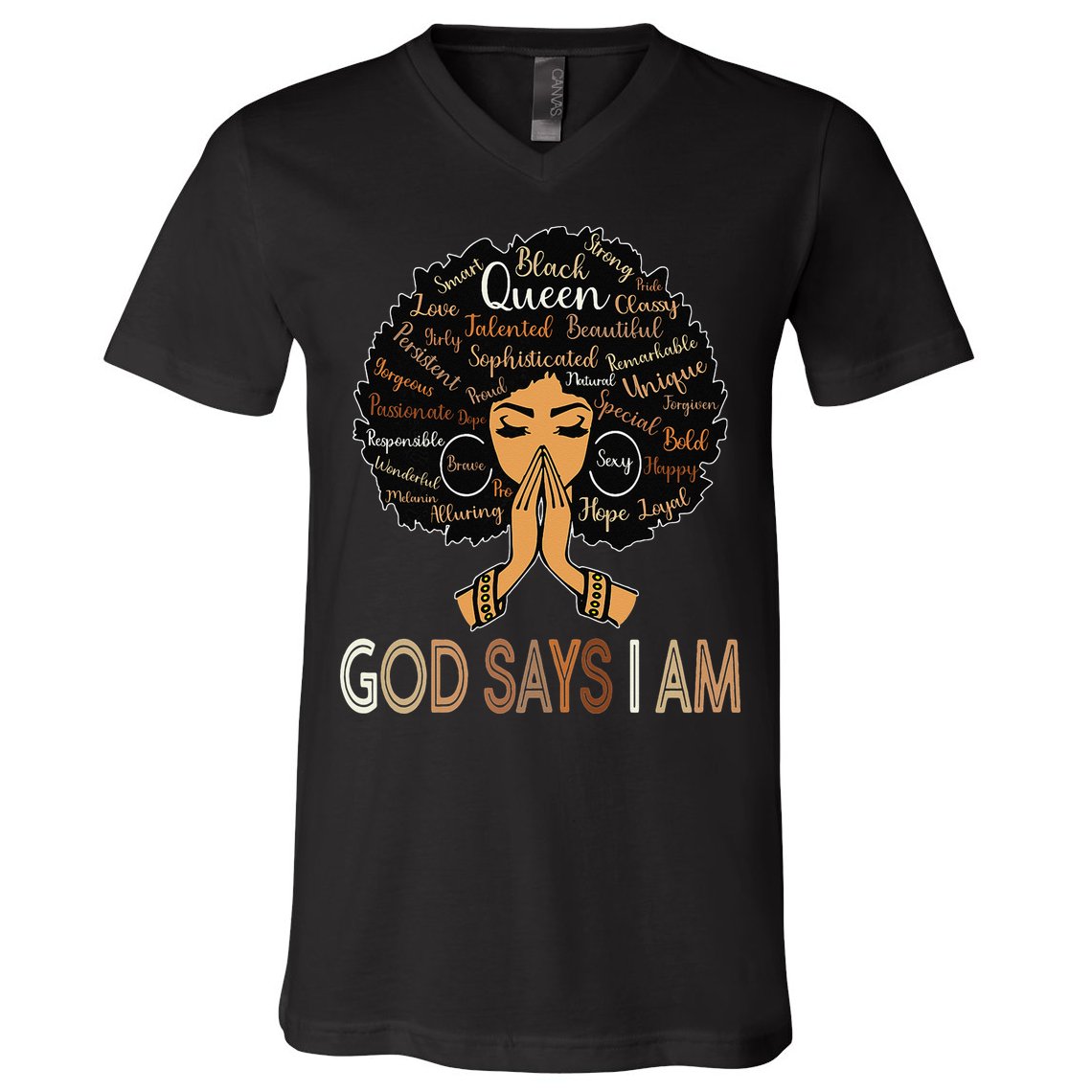 Retro Afro Juneteenth Vintage Black History God Says I Am V-Neck T-Shirt