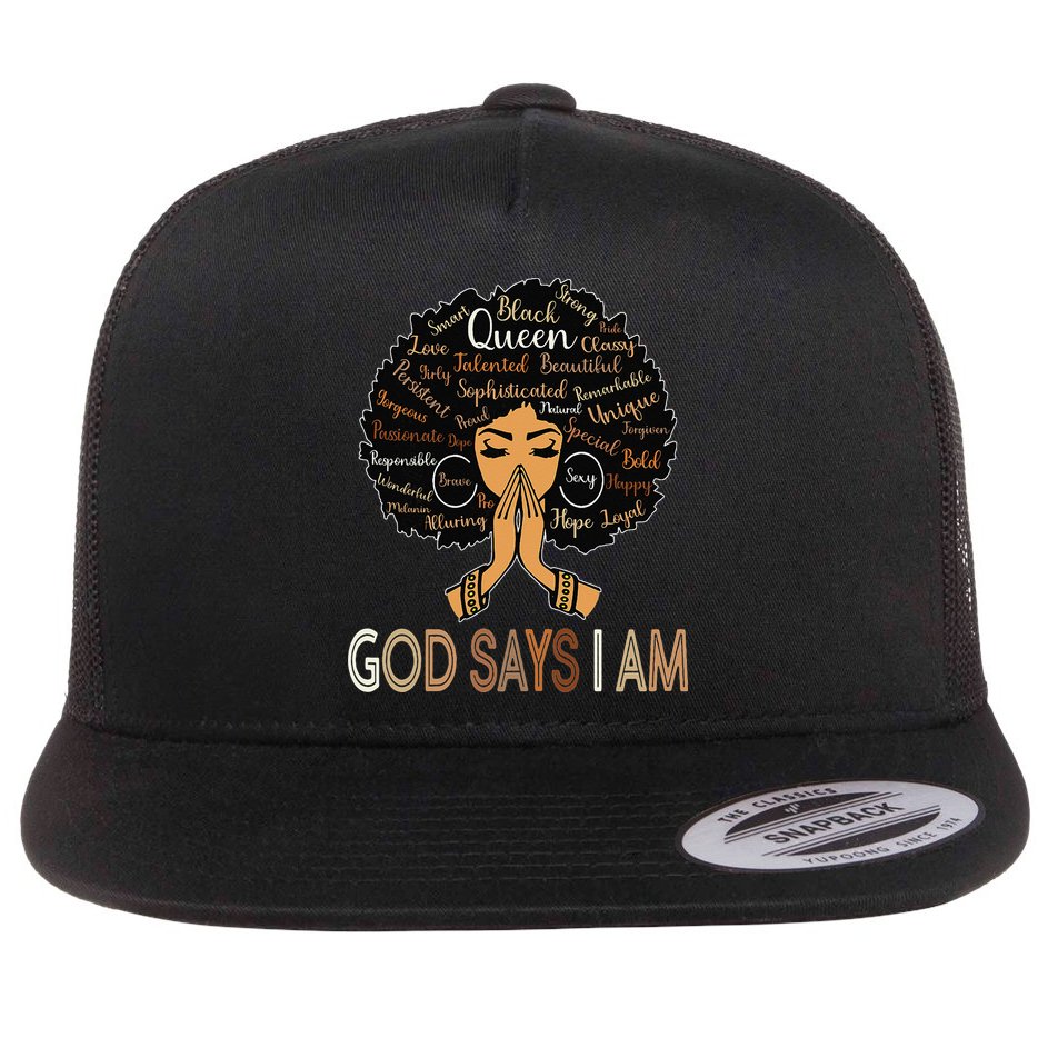 Retro Afro Juneteenth Vintage Black History God Says I Am Flat Bill Trucker Hat