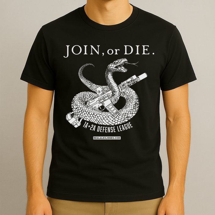 Real Alex Jones Store Join Or Die 1a + 2a Defense League T-Shirt