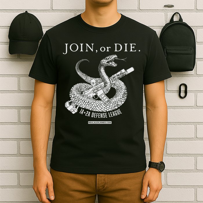 Real Alex Jones Store Join Or Die 1a + 2a Defense League T-Shirt