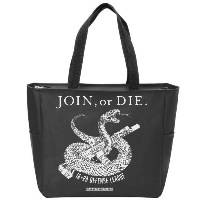 Real Alex Jones Store Join Or Die 1a + 2a Defense League Zip Tote Bag