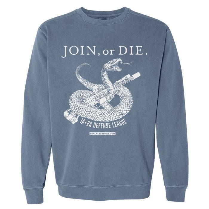 Real Alex Jones Store Join Or Die 1a + 2a Defense League Garment-Dyed Sweatshirt