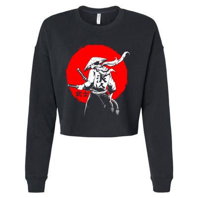 Retro Ancient Japan Samurai Warrior Tokyo Samurai Katana Cropped Pullover Crew