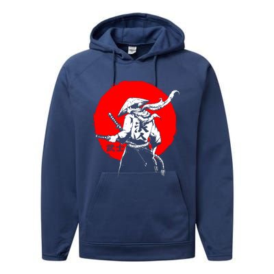 Retro Ancient Japan Samurai Warrior Tokyo Samurai Katana Performance Fleece Hoodie