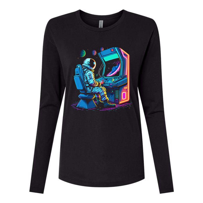 Retro Astronaut Jupiter Starship Game Spacestation Womens Cotton Relaxed Long Sleeve T-Shirt