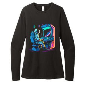 Retro Astronaut Jupiter Starship Game Spacestation Womens CVC Long Sleeve Shirt