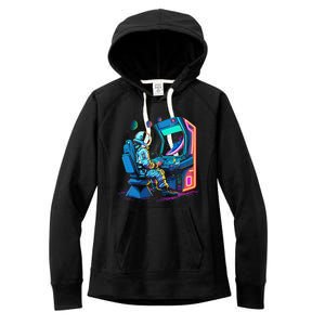 Retro Astronaut Jupiter Starship Game Spacestation Women's Fleece Hoodie