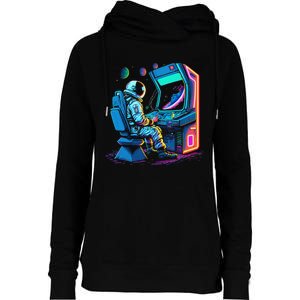 Retro Astronaut Jupiter Starship Game Spacestation Womens Funnel Neck Pullover Hood