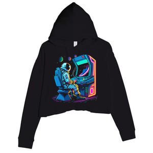 Retro Astronaut Jupiter Starship Game Spacestation Crop Fleece Hoodie