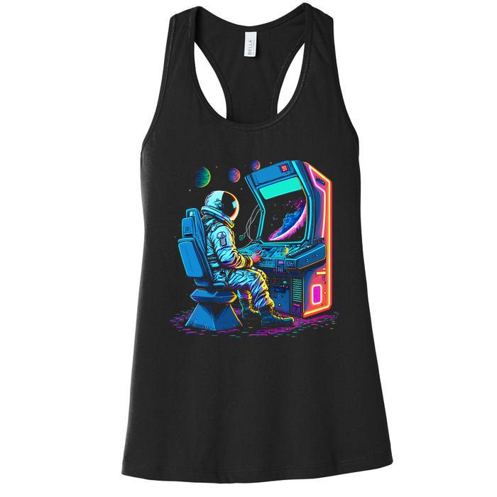 Retro Astronaut Jupiter Starship Game Spacestation Women's Racerback Tank