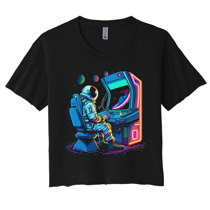 Retro Astronaut Jupiter Starship Game Spacestation Women's Crop Top Tee