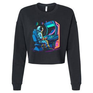 Retro Astronaut Jupiter Starship Game Spacestation Cropped Pullover Crew