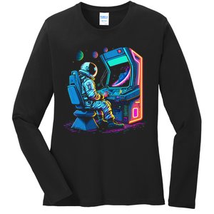 Retro Astronaut Jupiter Starship Game Spacestation Ladies Long Sleeve Shirt