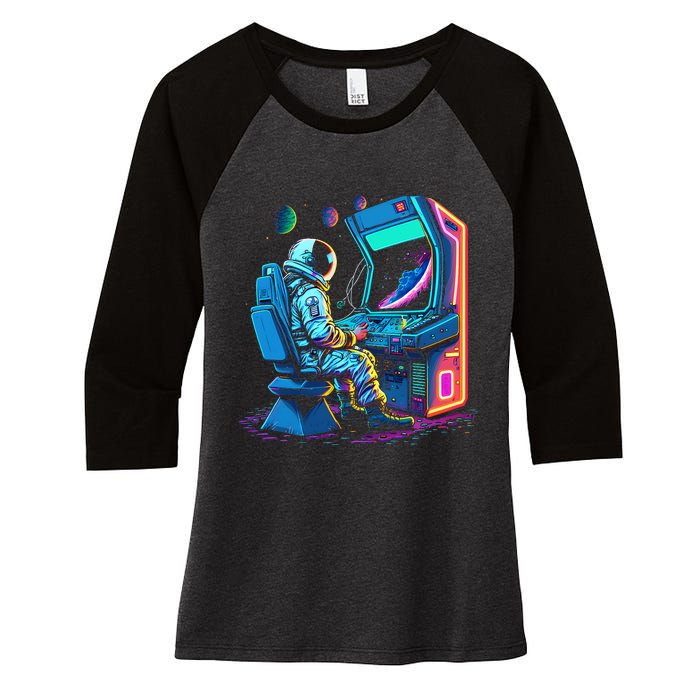 Retro Astronaut Jupiter Starship Game Spacestation Women's Tri-Blend 3/4-Sleeve Raglan Shirt