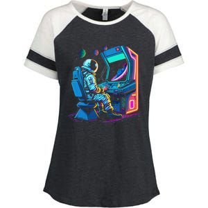 Retro Astronaut Jupiter Starship Game Spacestation Enza Ladies Jersey Colorblock Tee