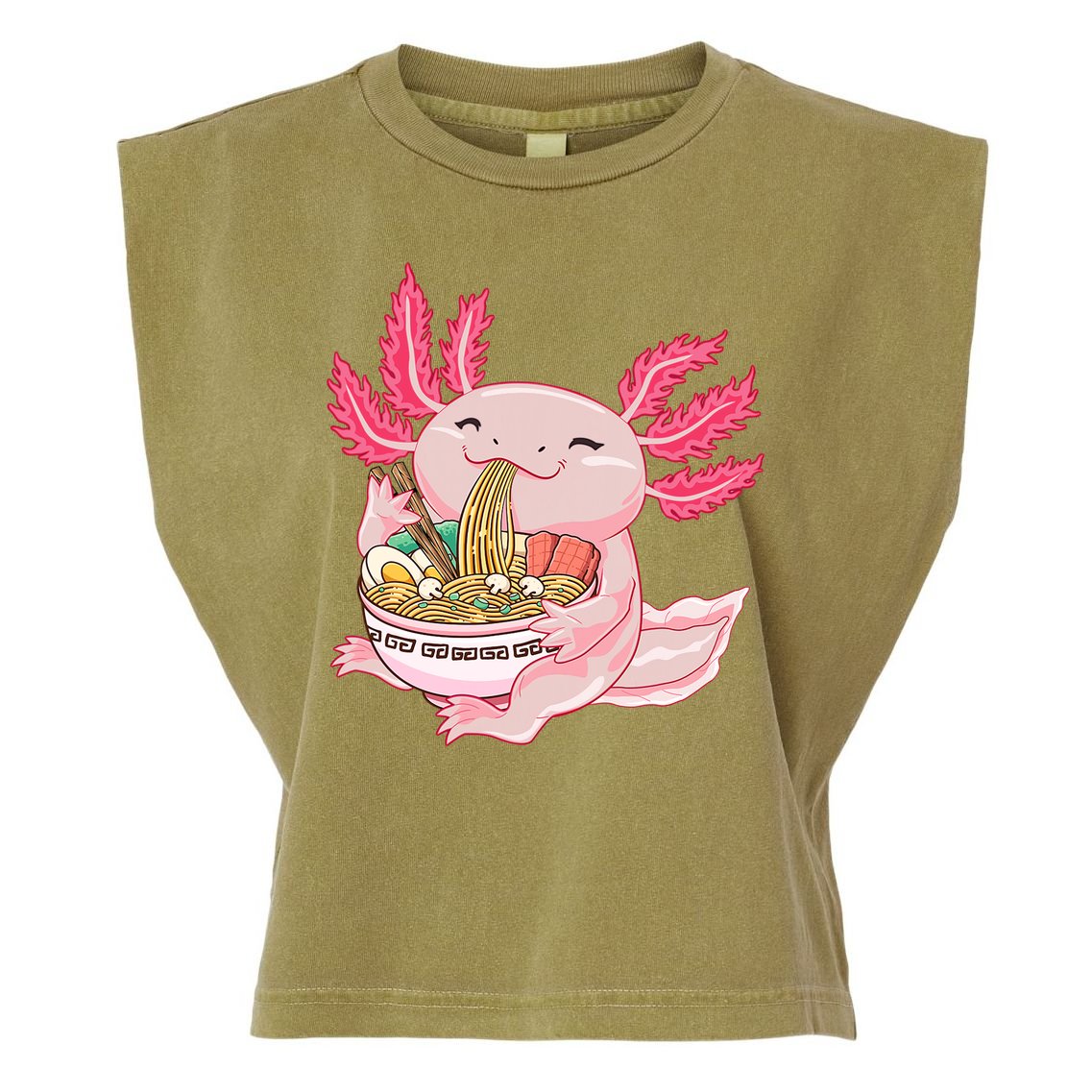 Ramen Axolotl Kawaii Anime Japanese Noddles Anime Girls Gift Garment-Dyed Women's Muscle Tee