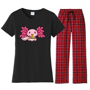 Ra Axolotl Kawaii Anime Japanese Food  Women's Flannel Pajama Set