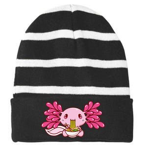 Ra Axolotl Kawaii Anime Japanese Food  Striped Beanie with Solid Band