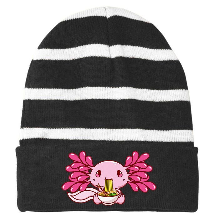 Ra Axolotl Kawaii Anime Japanese Food  Striped Beanie with Solid Band