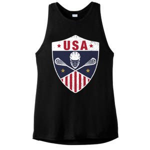 Retro American Lacrosse I Proud USA Lax Player Gift Ladies PosiCharge Tri-Blend Wicking Tank